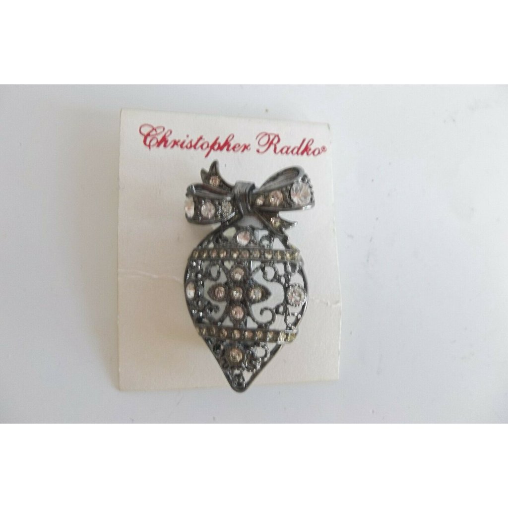 Vintage Christopher Radko Pin Brooch Pendant Christmas Ornament Rhinestones